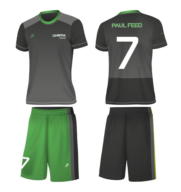 Мужская футбольная форма №5 серый-зеленый
